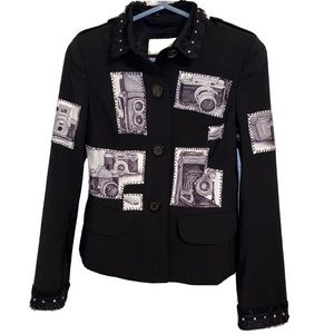 Nwot Women’s Burberry RARE wool camera patch studded blazer jkt sz 4